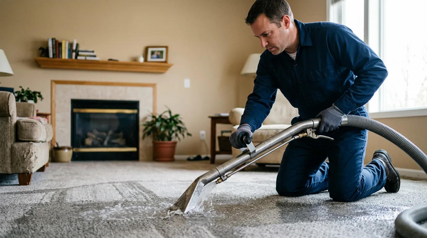 Water damage restoration technician working near Bangor, WI